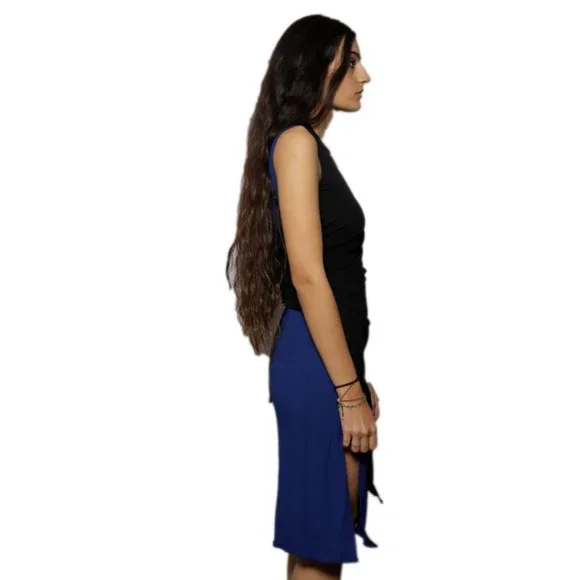 Versace 2017 Bodycon Runched Two Tone Dress Black Blue 36